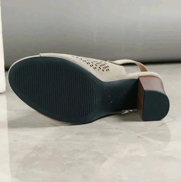 Women's Spring/Summer New Imitation Suede Heeled Sandals With Exposed Heel & Pee - Picture 5 of 8